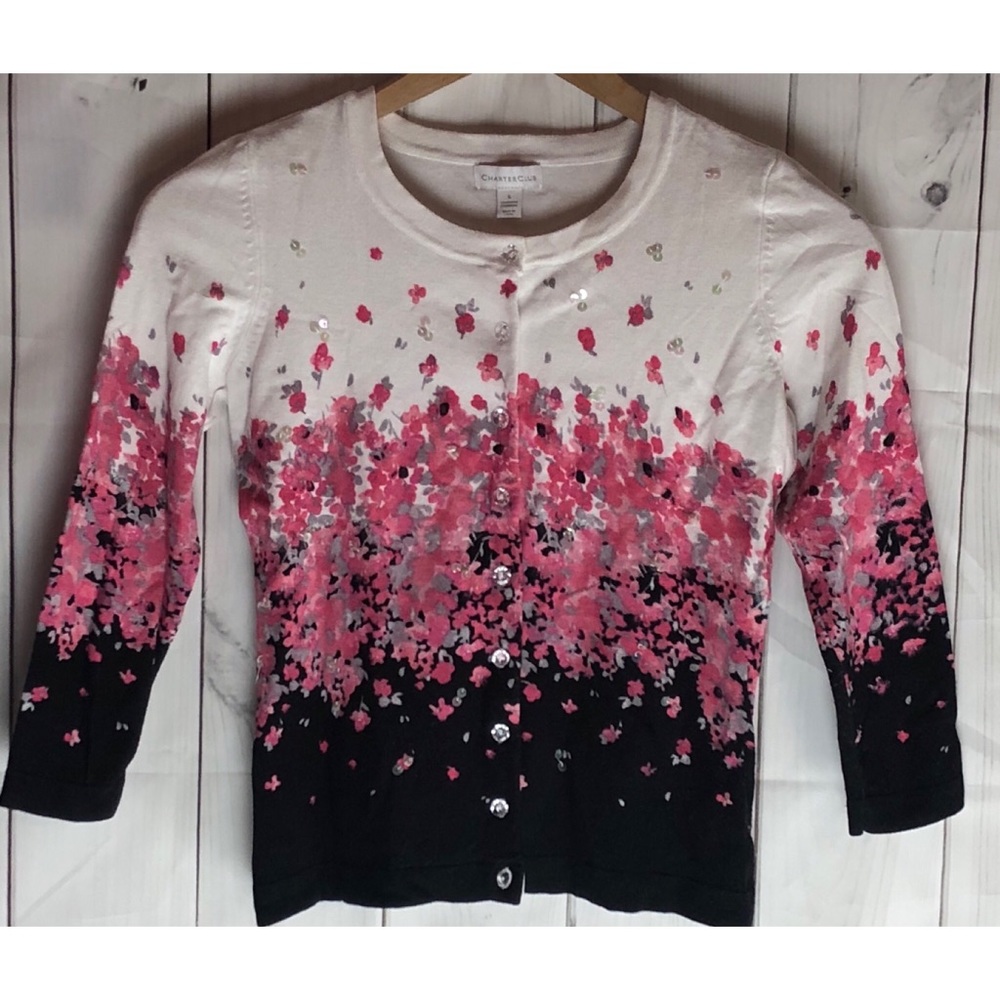 Charter Club Floral Button Down Sweater Size Small